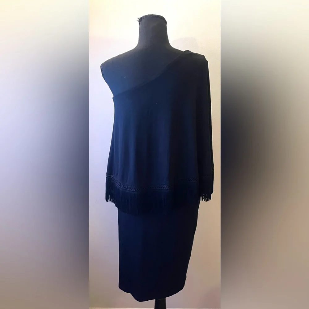 Trina Turk- Black Asymmetrical One-Shoulder Cocktail Dress Size S‎